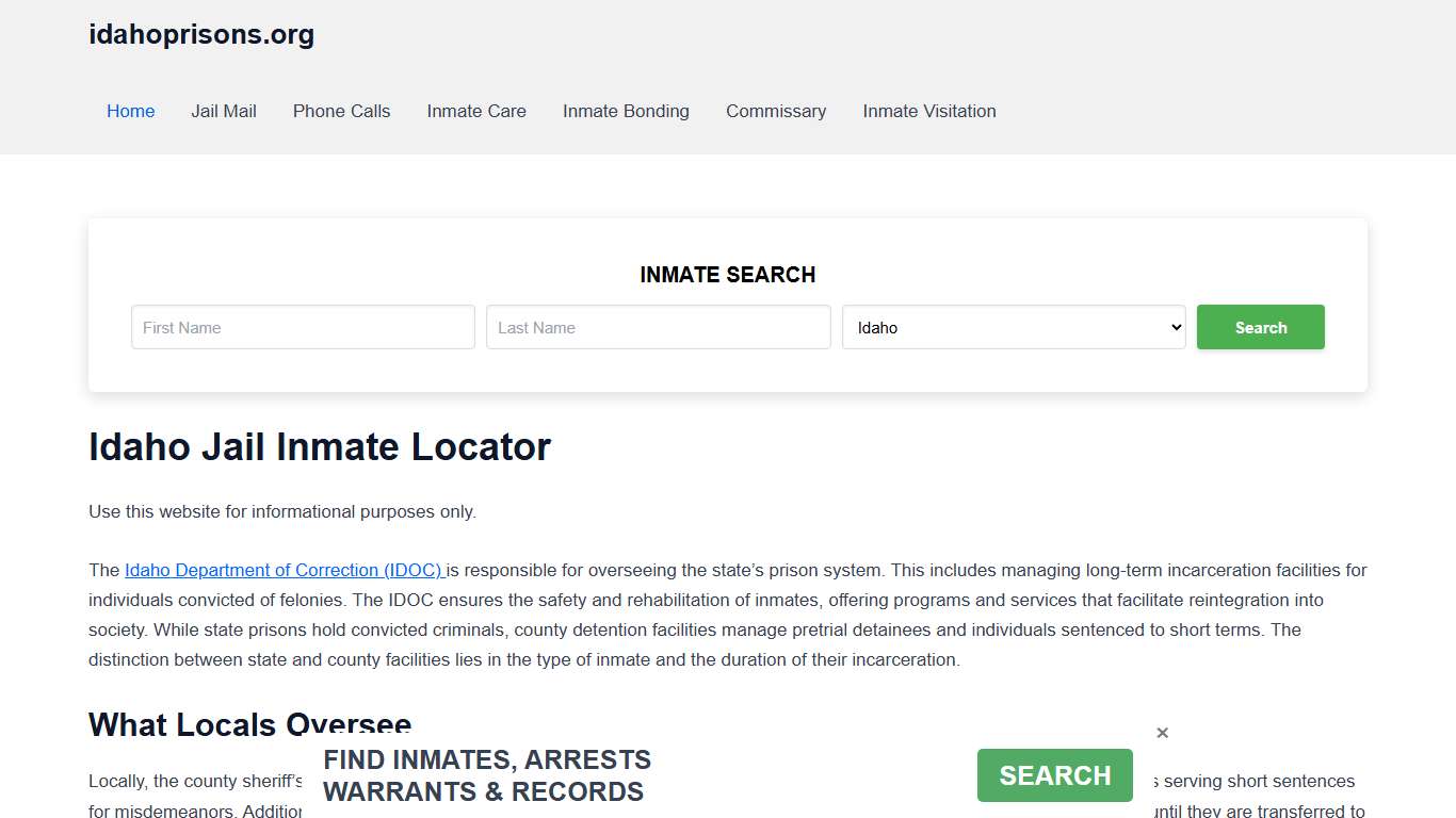 Idaho Jail Inmate Search - ID DOC Prison Locator